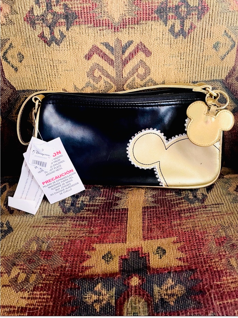 Disney Black and Gold Mickey Accent Wristlet with Charm